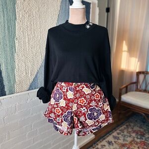 Old Navy Burgundy 100% Cotton Floral 3.5” Shorts